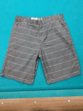 Free World Men Striped Chino Skate Shorts Heather Gray Pinstripe Size 36
